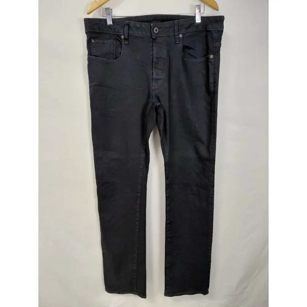 G-Star 3301 Straight Raw Coated Black Denim Jeans Men Size 36